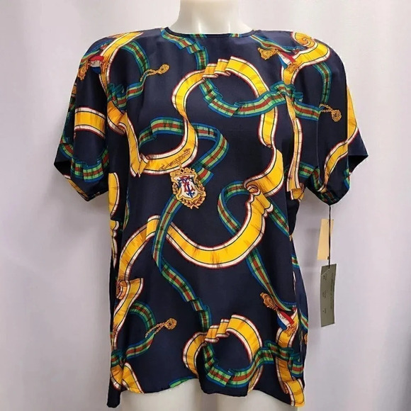 Vintage 100% Silk Equestrian Derby Novelty Print Top Scarf Set Navy Blue 8 - Picture 2 of 14